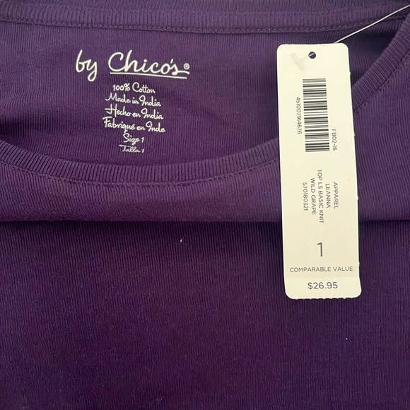 Chico’s Basic Knit Purple Long Sleeve Shirt - Picture 3 of 4